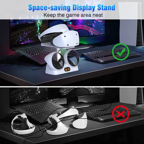 Vista 4 de Estación de carga de controlador PSVR2 - Estación de carga PS VR2 con soporte de audífonos, soporte de exhibición para auriculares VR, base de carga