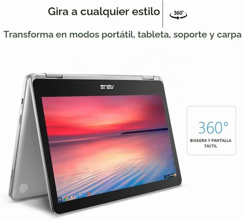 Vista 2 de ASUS laptop Chromebook Flip C302CA-DHM4, pantalla táctil de 12.5 pulgadas, Intel Core m3 con 64GB de almacenamiento y RAM de 4GB