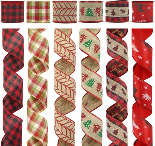 Vista 26 de MEEDEE Cinta de Navidad turquesa de 2.5 pulgadas, 6 rollos, 36 yardas, azul y plateado para árbol de Navidad