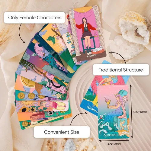 Vista 5 de Wyspell Baraja de Tarot Femenina – Cartas de Tarot Sin Bordes con Libro de Guía para Principiantes – Juego de Cartas para Principiantes