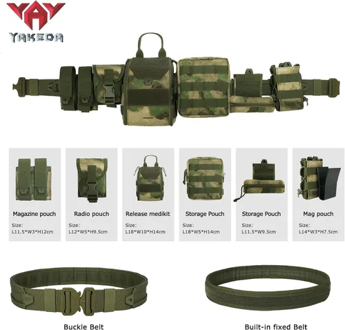 Vista 3 de YAKEDA Molle - Cinturón de batalla con accesorios – Cinturón táctico de combate Airsoft resistente (8 piezas)