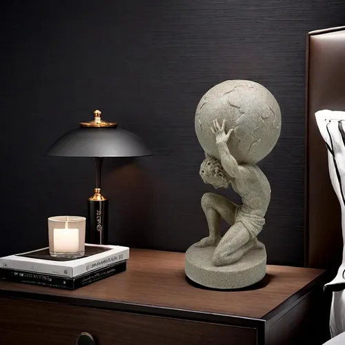Vista 3 de FUNSXBUG Estatua de Dios griego grande de 11 pulgadas, escultura coleccionable de Atlas Holding World, decoración del hogar, sala de estar