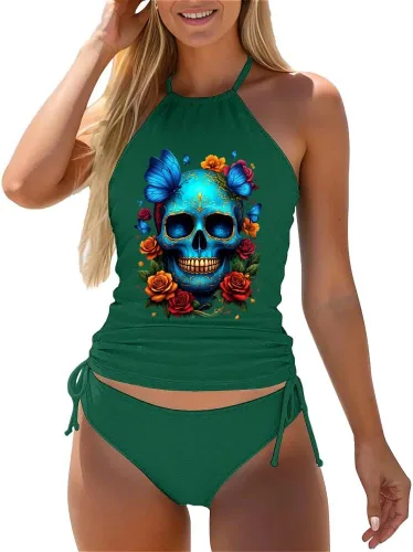Vista 29 de Omichic Conjuntos de tankini modestos para mujer, trajes de baño atléticos de 2 piezas, camiseta sin mangas fluida con parte inferior de bikini