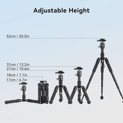 Vista 3 de SmallRig VT-20 Mini Trípode de Aluminio, Trípode de Escritorio de 20" con Cabeza de Bola de 360°, Trípodes de Escritorio Compactos para Cámara DSLR