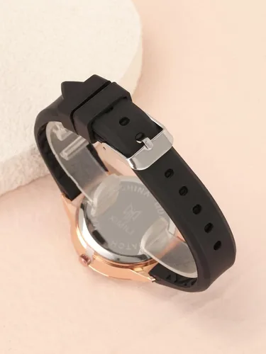 Vista 4 de MANIFO Reloj de pulsera analógico de cuarzo analógico con números arábigos clásicos para mujer, con correa de silicona, Negro