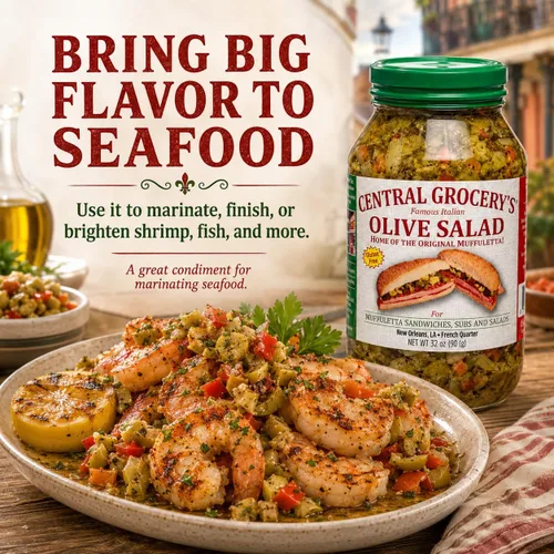 Vista 6 de Central Grocery - Ensalada de aceitunas de 32 onzas, paquete de 2, auténtica ensalada de oliva italiana de Nueva Orleans, sándwich original