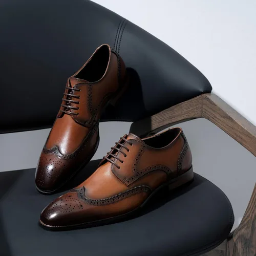 Vista 7 de Jousen Men's Dress Shoes Leather Formal Business Oxford Derby Shoes Brogue Wingtip Retro Dress Shoes for Men