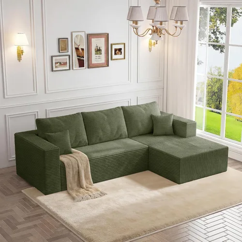 Vista 20 de Sofá otomano modular de pana de 28 pulgadas sin hueso, sofá otomano seccional para sala de estar, color beige