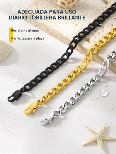 Vista 4 de ChainsPro - Pulsera de tobillo ajustable para mujer y hombre, estilos fígaro, trigo, bizantina, espiga, cubano, con cierre resistente, chapada