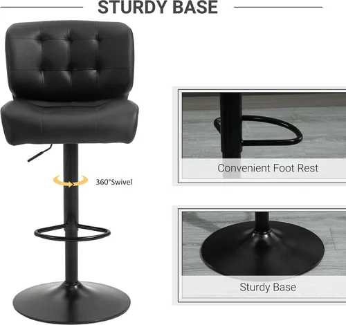 Vista 6 de HOMCOM Juego de 2 taburetes de bar de altura de mostrador con asiento ajustable, color negro