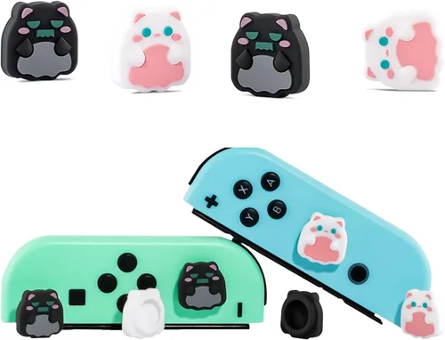 Vista 2 de FunMax - 4 tapas de silicona con agarre para el pulgar en 3D, para Nintendo SwitchOLEDSwitch Lite (gato fantasma)