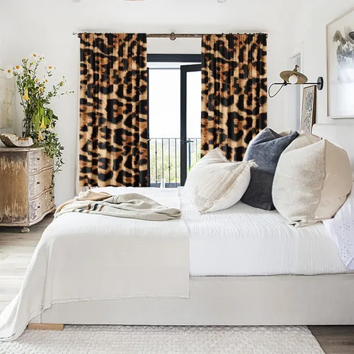Vista 5 de Cortinas con estampado de leopardo de 42 pulgadas de ancho x 63 pulgadas de alto, para sala de estar y dormitorio, decoración de guepardo