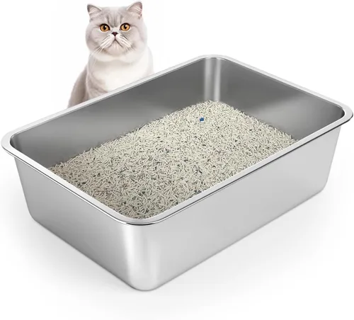 Vista 9 de WENBOKMIN Caja de Arena de Acero Inoxidable para Gatos - Caja de Arena para Gatos - Fácil de Limpiar, Nunca Absorbe Olores, Manchas o Óxido