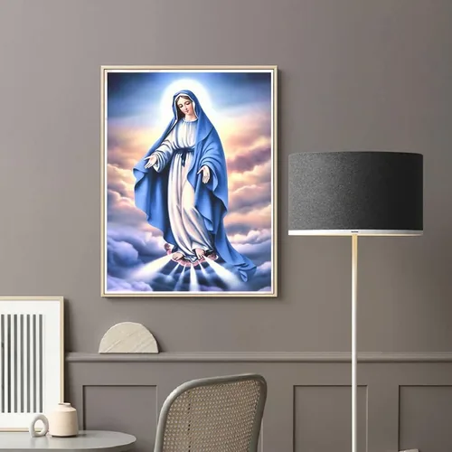 Vista 2 de Diymood Kits de pintura de diamantes 5D para adultos, religión, Virgen María, kits de arte de diamantes para mujeres adultas, redondo de taladro