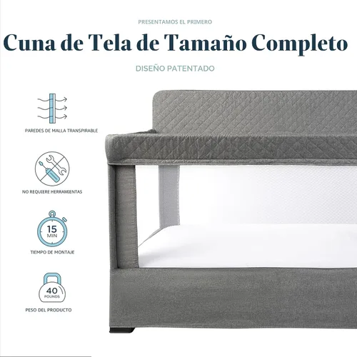 Vista 2 de Cuna de tamaño completo Baby Delight Lunaire Cuna transpirable de malla para bebé Cama de bebé con ensamblaje sin herramientas Tweed