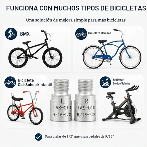 Vista 7 de Hikenture Adaptador de pedal de bicicleta 9/16 "a 1/2" Pedales de bicicleta Acero al molibdeno cromado (par)