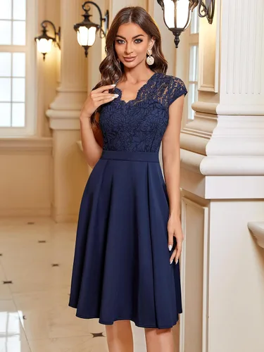 Vista 4 de MISSMAY Vestido de cóctel con cuello en V y encaje floral retro para mujer