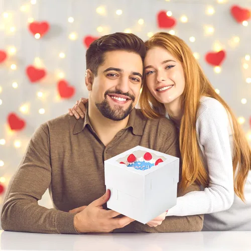 Vista 5 de Moretoes 10 cajas para pasteles de 8x8x8 pulgadas con ventana, cajas blancas para postres de panadería, Cajas Pasteles para pastel, Día de San