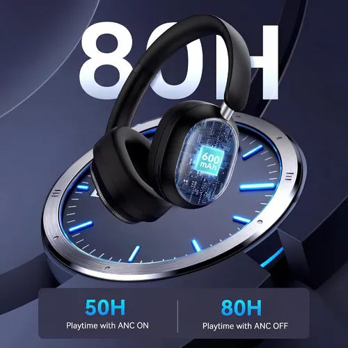 Vista 8 de Pointcinco Auriculares híbridos con cancelación activa de ruido, auriculares inalámbricos Bluetooth 6.0 sobre la oreja, tiempo de reproducción de 50