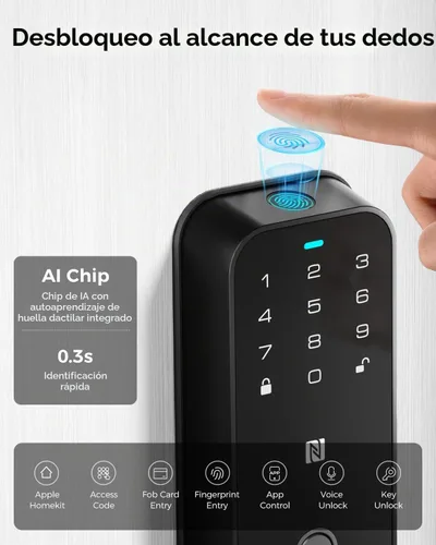 Vista 5 de Cerradura inteligente con llave Apple Home, cerradura de puerta de entrada sin llave para puerta delantera, funciona con Homekit, teclado, bloqueo