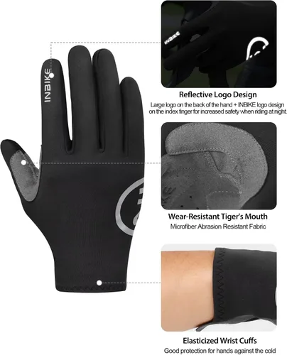 Vista 3 de INBIKE Guantes de ciclismo para hombre y mujer, forro polar fino, para pantalla táctil, guantes de bicicleta acolchados para correr, conducir