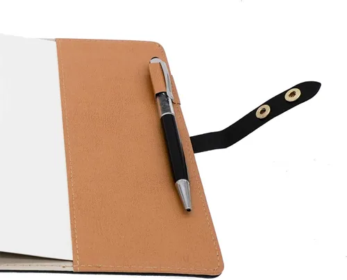 Vista 5 de Juego de cuadernos de tapa dura, cuaderno de papel grueso clásico a rayas con lazo para bolígrafo y bolígrafo, A5 192 páginas, cubierta dura de piel