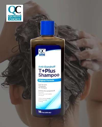 Vista 3 de Quality Choice Champú terapéutico para caspa T+Plus, fuerza original, alivio duradero de descamación y picazón, botellas de 16 onzas