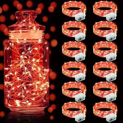Vista 45 de Aogist Paquete de 24 luces de hadas, 3 modos, 2,1 metros, 20 luces LED, impermeables, cable plateado, funcionan con pilas, mini luces de alambre