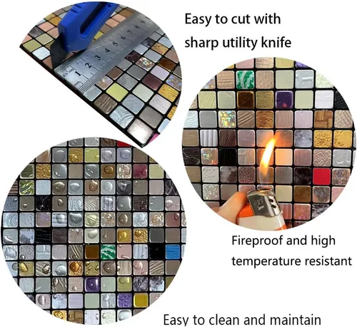 Vista 4 de 10 hojas de azulejos para salpicaduras de cocina, azulejos autoadhesivos, para pegar en tocadores de baño, decoración de chimenea, mesa