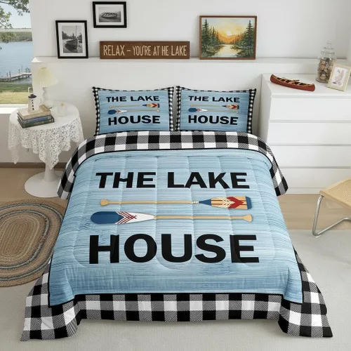 Vista 42 de Lake House - Juego de edredón tamaño individual, juego de ropa de cama rústica de granja vieja de 2 piezas para niños, adolescentes y adultos