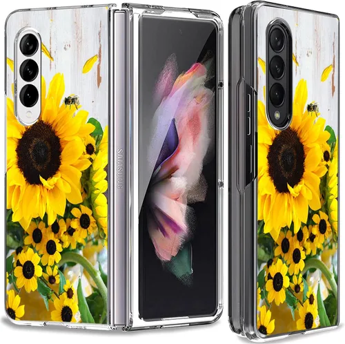 Vista 5 de Bcov Funda para Galaxy Z Fold 3 5G, atrapasueños, espacio de flores, antiarañazos, sólida, funda protectora a prueba de golpes para Samsung Galaxy Z