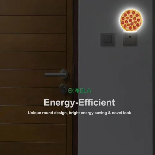 Vista 6 de EKOBLA Luz nocturna enchufable para pizza, patrón de comida de queso y salchichas, luz nocturna LED con sensor automático para habitación