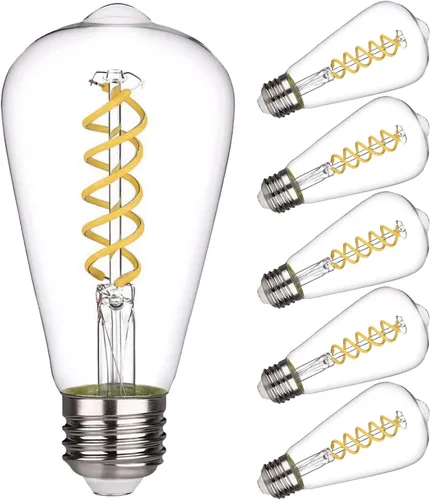 Vista 10 de Paquete de 6 bombillas Edison ST19 ST58, bombillas LED vintage, blanco suave de 2700 K, bombilla de filamento LED en espiral flexible antiguo
