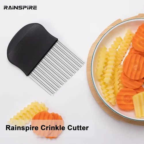 Vista 7 de Rainspire Cortador de arrugas para verduras, cuchillo de acero inoxidable, cortador de verduras para papas, zanahorias, negro