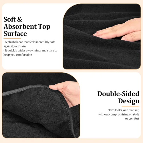 Vista 3 de Catalonia Manta impermeable para cama, funda reversible de forro polar, protector de muebles lavable a prueba de líquidos Black/Black Double-Sided