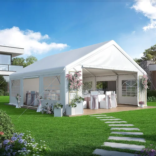 Vista 10 de GARTOO Carpa para Fiestas y Cochera de 13' x 26' - Cenador Resistente para Bodas al Aire Libre con 4 Bolsas de Arena, Toldo de Refugio para Eventos