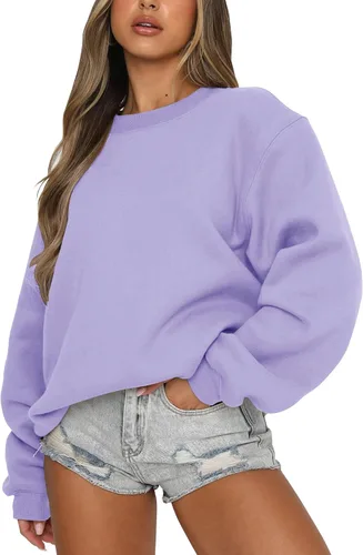 Vista 7 de Fanway&EC - Sudadera de manga larga para mujer, cuello redondo, casual, sudadera con capucha de gran tamaño, tops de otoño Rosa albaricoque