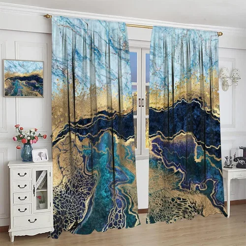 Vista 3 de Cortinas térmicas de mármol con rayas blancas y doradas, para cumpleaños, cortinas térmicas para invierno, oscurecimiento de habitación, cortinas