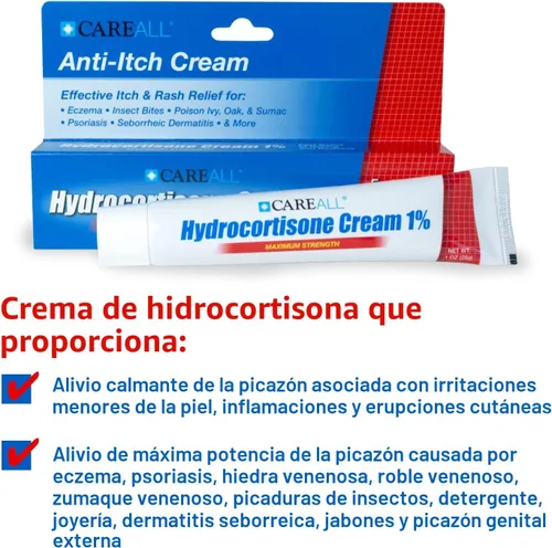 Vista 3 de CareAll Hidrocortisona 1%, tubo de 1 onza (paquete de 4), crema anti-picazón de fuerza máxima, alivio de la picazón y enrojecimiento de picaduras