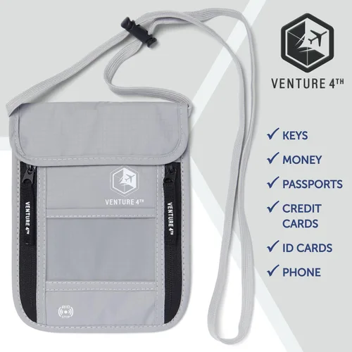 Vista 8 de Venture 4th bolsa de cuello de viaje con traba RFID, Plateado), V4-01-NP-SL