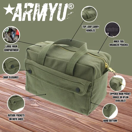 Vista 3 de Bolsa de herramientas de lienzo resistente, bolsa de transporte de campo militar, bolsa de almacenamiento de suministro de propósito general