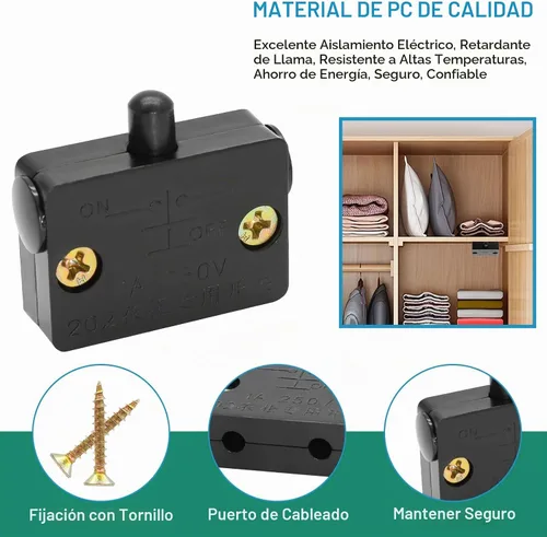 Vista 3 de 2 interruptores de lámpara de gabinete, interruptor automático negro de la luz de la puerta, interruptores táctiles para armario, armario, despensa