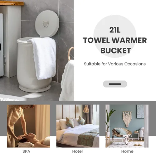 Vista 8 de Giantex Cubo calentador de toallas para baño, calentador portátil de toallas calientes de spa, tapa abatible, soporte para fragancia, apagado