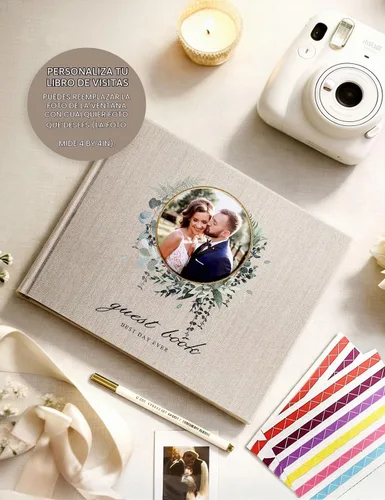 Vista 7 de Libro de invitados de boda, Libro de invitados para recepción de boda, Libro de invitados Polaroid para boda de 100 páginas en papel con tapa dura