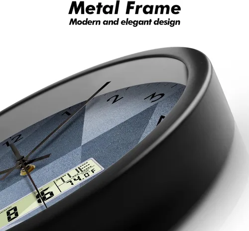 Vista 6 de Reloj de pared industrial SCOAGE con día, semana, temperatura en gris azulado, relojes digitales sin tictac de gran pantalla, relojes de pared