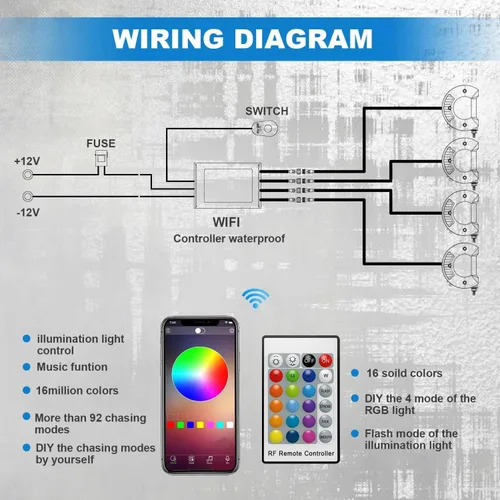 Vista 5 de Lpteso Paquete de 4 Barras de Luz LED RGB de Trabajo de Inundación de 4 Pulgadas, Pods LED Todoterreno, Luces Antiniebla de Conducción con Halo RGB