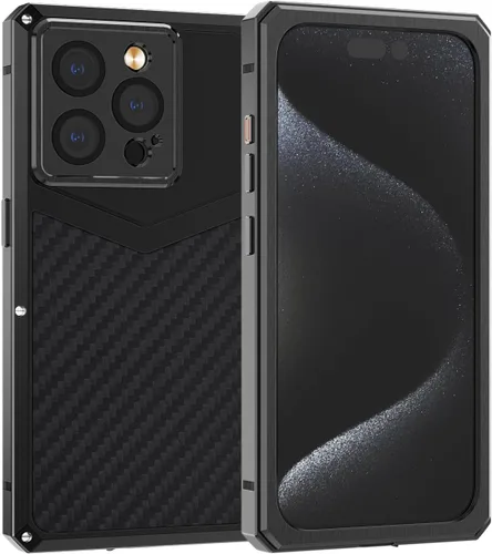 Vista 14 de HUALIMEI Funda de lujo para iPhone 13 Pro 6.1, funda de teléfono de fibra de carbono, armadura protectora militar con protector de pantalla