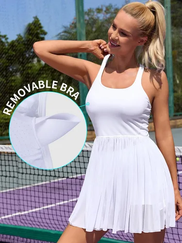 Vista 3 de ATTRACO Vestidos de tenis para mujer con bolsillos cortos y brasier con cuello en V y espalda cruzada trajes de golf