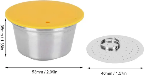 Vista 5 de Cápsulas de café reutilizables recargables de 2.087 in, taza de filtro, cápsula de café de acero inoxidable para cafetera Dolce Gusto (amarillo)