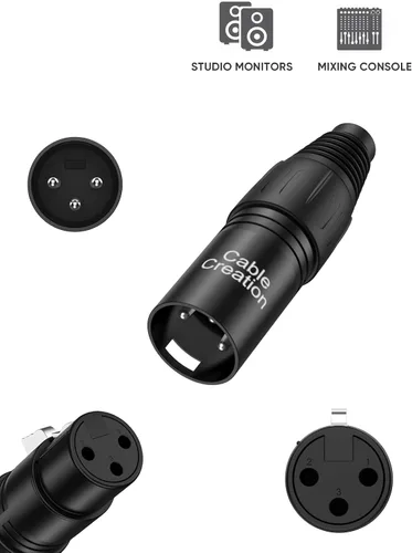 Vista 2 de CableCreation 3Pin XLR macho x 1 + 3 pines XLR hembra* 1, conector adaptador de micrófono, 2 pares, conector de cargador de micrófono macho y hembra